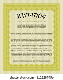 Yellow Retro invitation. Money Pattern design. Easy to print. Detailed. 