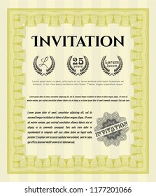 Yellow Retro invitation. Money Pattern. Detailed. With guilloche pattern and background. 