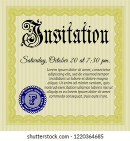Yellow Retro invitation. Money Pattern. Detailed. With background. 