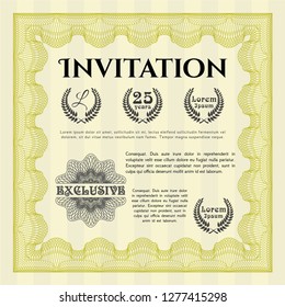 Yellow Retro invitation. Money Pattern. With complex linear background. Customizable, Easy to edit and change colors. 