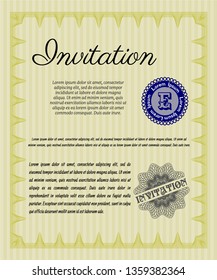 Yellow Retro invitation. Money Pattern design. Detailed. With guilloche pattern. 