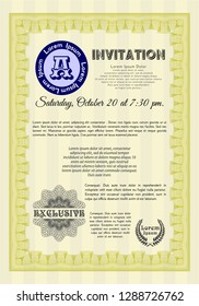 Yellow Retro invitation. Nice design. Easy to print. Customizable, Easy to edit and change colors. 