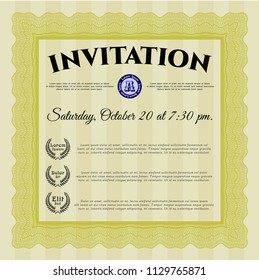 Yellow Retro invitation. Perfect design. Detailed. Easy to print. 