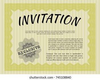 Yellow Retro invitation. Perfect design. With great quality guilloche pattern. Customizable, Easy to edit and change colors. 