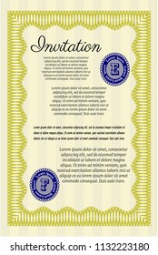 Yellow Retro invitation. Printer friendly. Modern design. Vector illustration. 