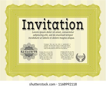 Yellow Retro invitation. Printer friendly. Detailed. Superior design. 