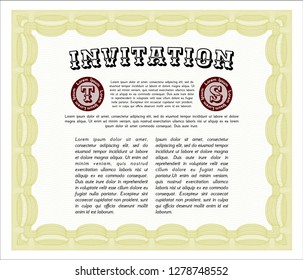 Yellow Retro invitation. Printer friendly. Detailed. Retro design. 