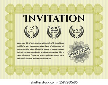 Yellow Retro invitation. Printer friendly. Sophisticated design. Customizable, Easy to edit and change colors. 