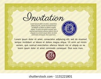Yellow Retro invitation. With quality background. Vector illustration. Cordial design. 