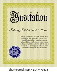 Yellow Retro invitation. With quality background. Detailed. Money style design. 