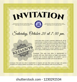 Yellow Retro invitation. With quality background. Good design. Vector illustration. 