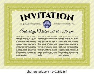 Yellow Retro invitation. With quality background. Customizable, Easy to edit and change colors. Elegant design. 
