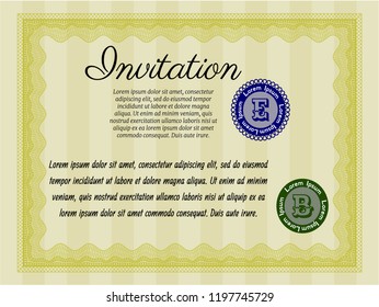 Yellow Retro invitation. Sophisticated design. With quality background. Vector illustration. 
