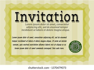 Yellow Retro invitation. Sophisticated design. Detailed. Printer friendly. 