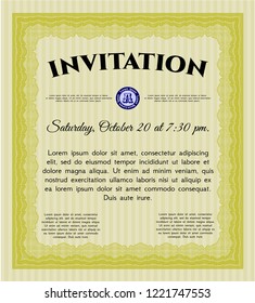 Yellow Retro invitation. Superior design. Detailed. With great quality guilloche pattern. 
