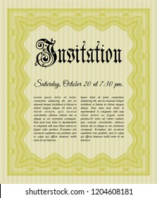 Yellow Retro invitation template. Artistry design. Printer friendly. Vector illustration. 