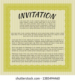 Yellow Retro invitation template. Artistry design. Vector illustration. With guilloche pattern and background. 