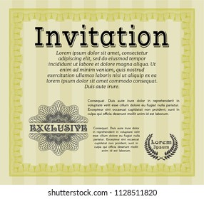 Yellow Retro invitation template. With background. Money Pattern. Vector illustration. 