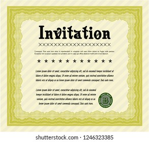 Yellow Retro invitation template. With background. Beauty design. Detailed. 