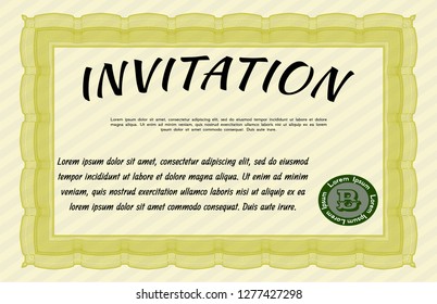 Yellow Retro invitation template. With background. Beauty design. Customizable, Easy to edit and change colors. 