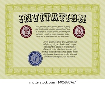 Yellow Retro invitation template. With background. Money style design. Vector illustration. 
