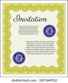 Yellow Retro invitation template. With complex linear background. Detailed. Excellent design. 