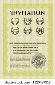 Yellow Retro invitation template. With complex background. Good design. Vector illustration. 