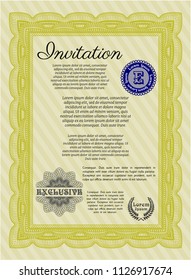Yellow Retro invitation template. With complex linear background. Beauty design. Customizable, Easy to edit and change colors. 