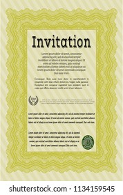 Yellow Retro invitation template. With complex linear background. Vector illustration. Lovely design. 