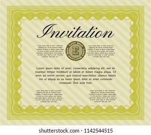Yellow Retro invitation template. With complex linear background. Vector illustration. Good design. 