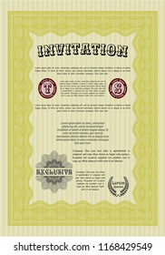 Yellow Retro invitation template. Complex background. Detailed. Beauty design. 