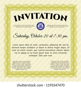 Yellow Retro invitation template. With complex background. Detailed. Money Pattern. 