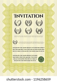Yellow Retro invitation template. With complex background. Detailed. Lovely design. 