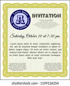 Yellow Retro invitation template. With complex background. Vector illustration. Lovely design. 