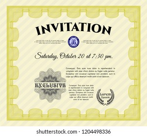 Yellow Retro invitation template. Complex background. Detailed. Nice design. 