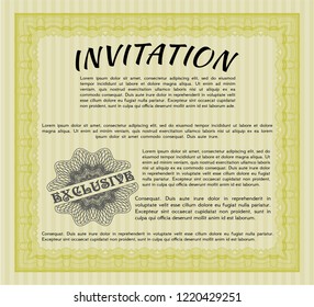 Yellow Retro invitation template. With complex linear background. Cordial design. Vector illustration. 