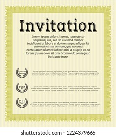 Yellow Retro invitation template. With complex background. Money style design. Vector illustration. 