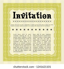 Yellow Retro invitation template. With complex linear background. Beauty design. Vector illustration. 