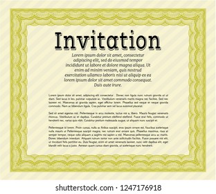 Yellow Retro invitation template. With complex linear background. Superior design. Vector illustration. 