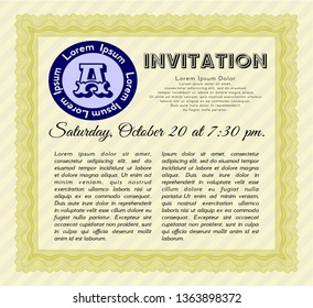 Yellow Retro invitation template. With complex linear background. Money Pattern design. Customizable, Easy to edit and change colors. 