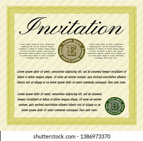 Yellow Retro invitation template. Complex background. Detailed. Beauty design. 