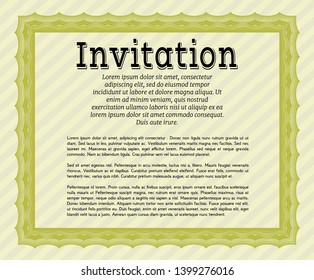 Yellow Retro invitation template. Complex background. Customizable, Easy to edit and change colors. Money design. 