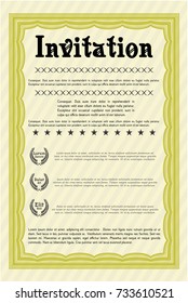 Yellow Retro invitation template. With complex linear background. Customizable, Easy to edit and change colors. Nice design. 