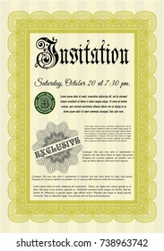 Yellow Retro invitation template. Complex background. Nice design. Vector illustration. 