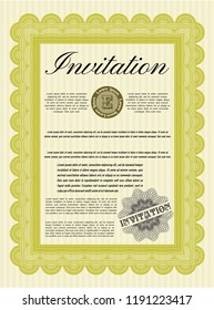 Yellow Retro invitation template. Cordial design. With guilloche pattern. Detailed. 