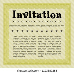 Yellow Retro invitation template. Customizable, Easy to edit and change colors. With guilloche pattern. Money Pattern. 