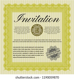 Yellow Retro invitation template. Customizable, Easy to edit and change colors. With linear background. Money style design. 