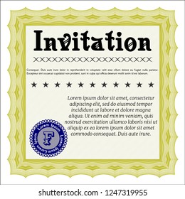 Yellow Retro invitation template. Customizable, Easy to edit and change colors. With complex linear background. Perfect design. 
