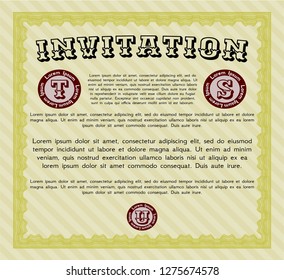 Yellow Retro invitation template. Customizable, Easy to edit and change colors. With great quality guilloche pattern. Money Pattern. 
