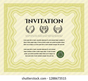 Yellow Retro invitation template. Customizable, Easy to edit and change colors. Complex background. Money style design. 